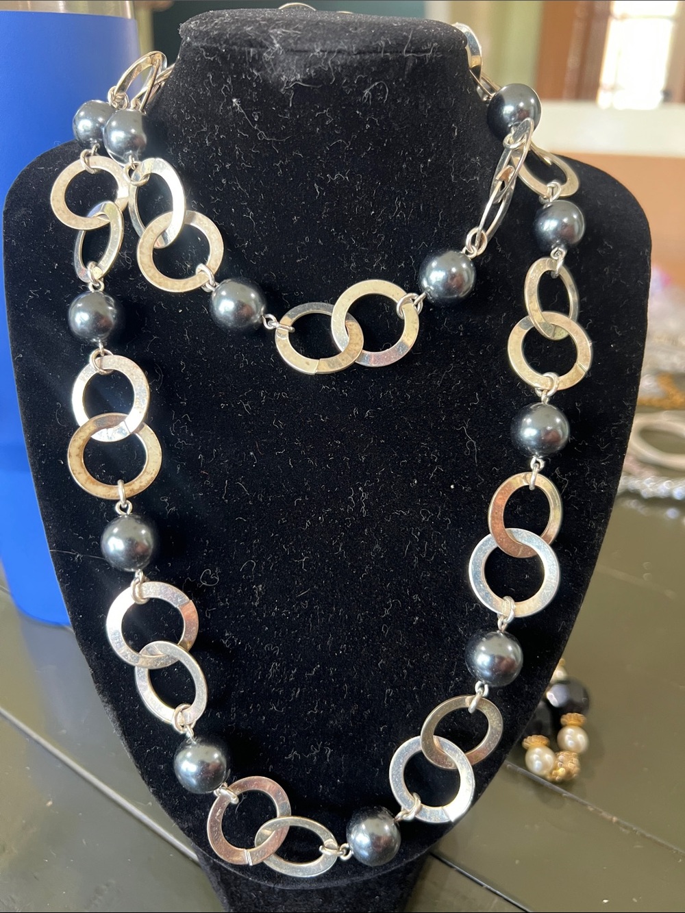 Silver-Link & Gray Pearl Statement Necklace - Women Jewelry